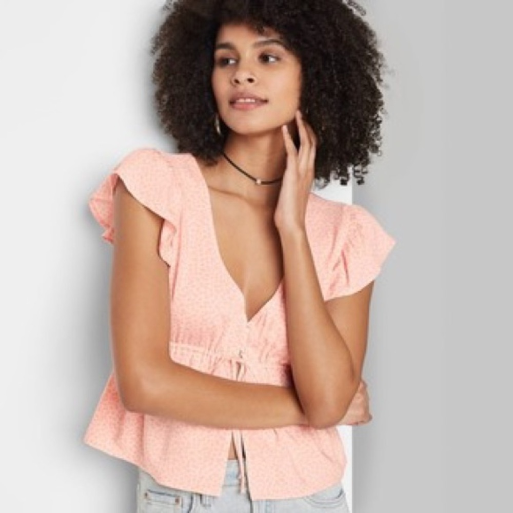 Wild Fable Peach Ruffle Sleeve Blouse